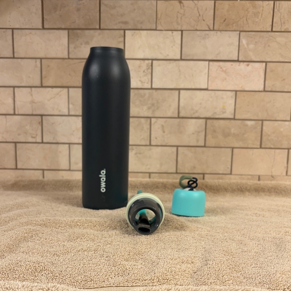Owala Stainless Steel Water Bottle - Dark Grey or Black with Mint Lid - Picture 3 of 10